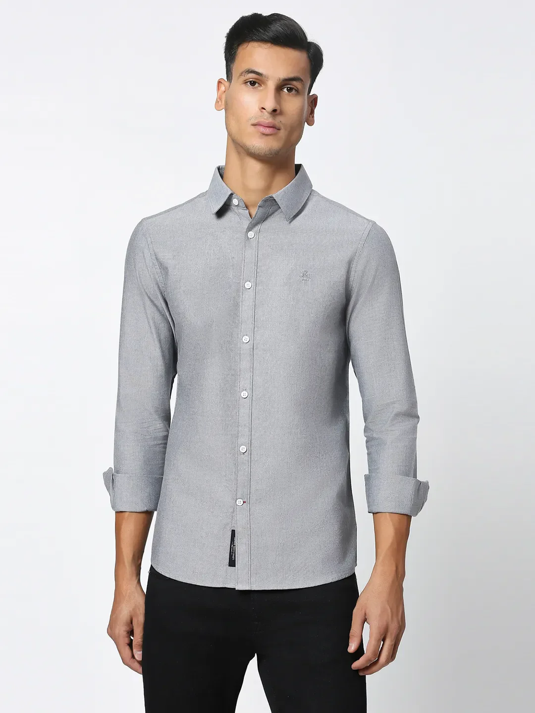 Black Slim Straight Fit Regular Collar Long Sleeves Men's Shirt by Being Human Clothing