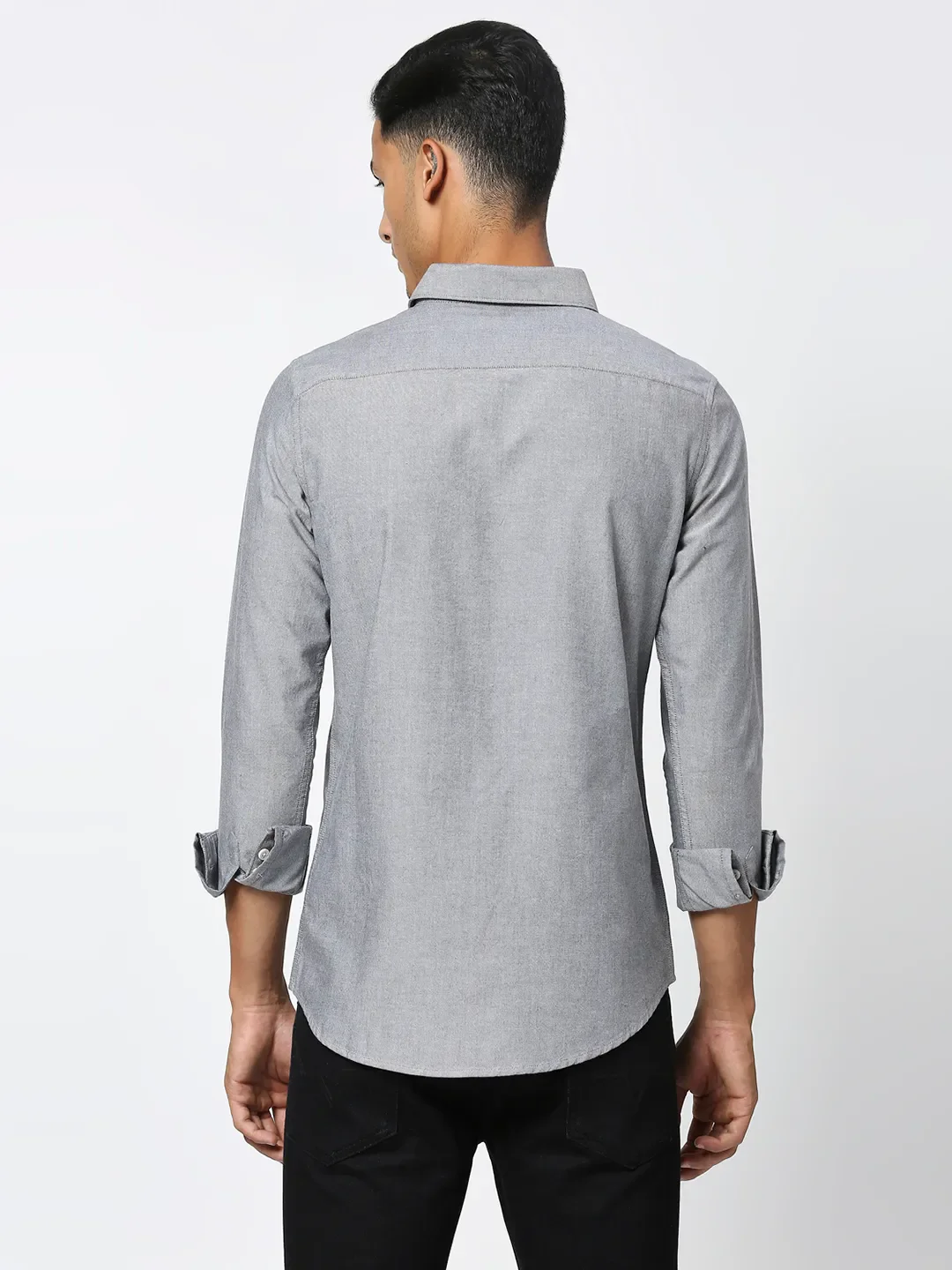 Black Slim Straight Fit Regular Collar Long Sleeves Men's Shirt by Being Human Clothing - Image 4