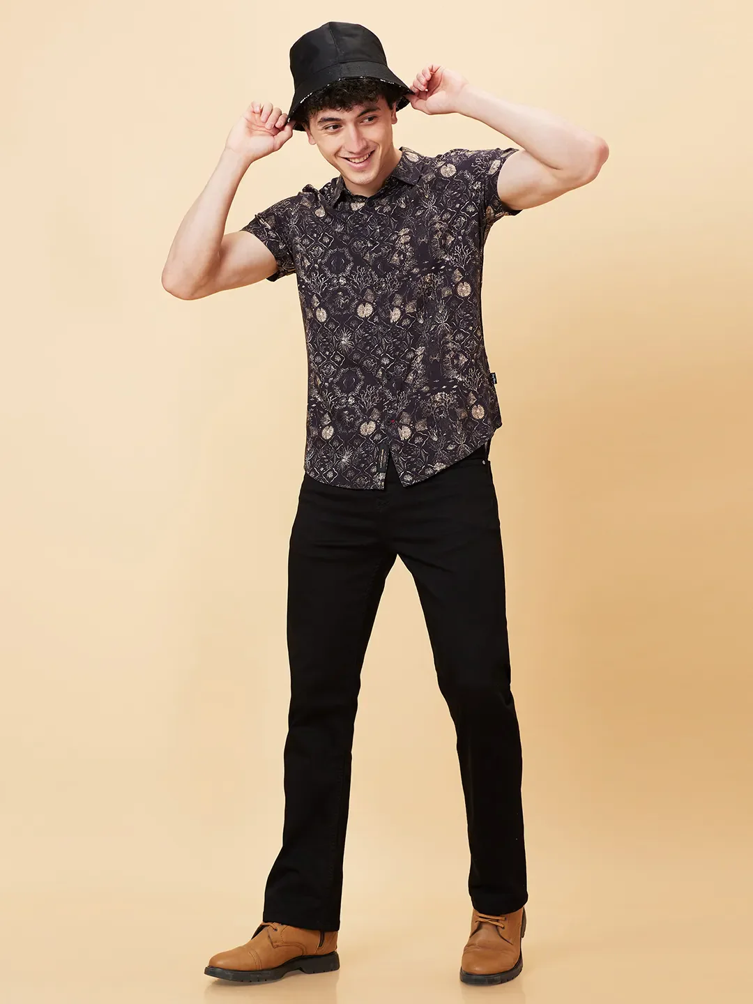 Black Slim Straight Fit Regular Collar Short Sleeves Men's Shirt by Being Human Clothing - Image 6