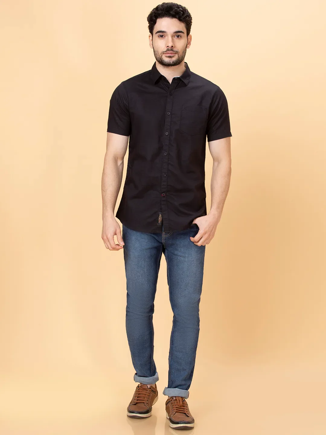 Black Slim Fit Regular Collar Men's Shirt by Being Human Clothing - Image 2