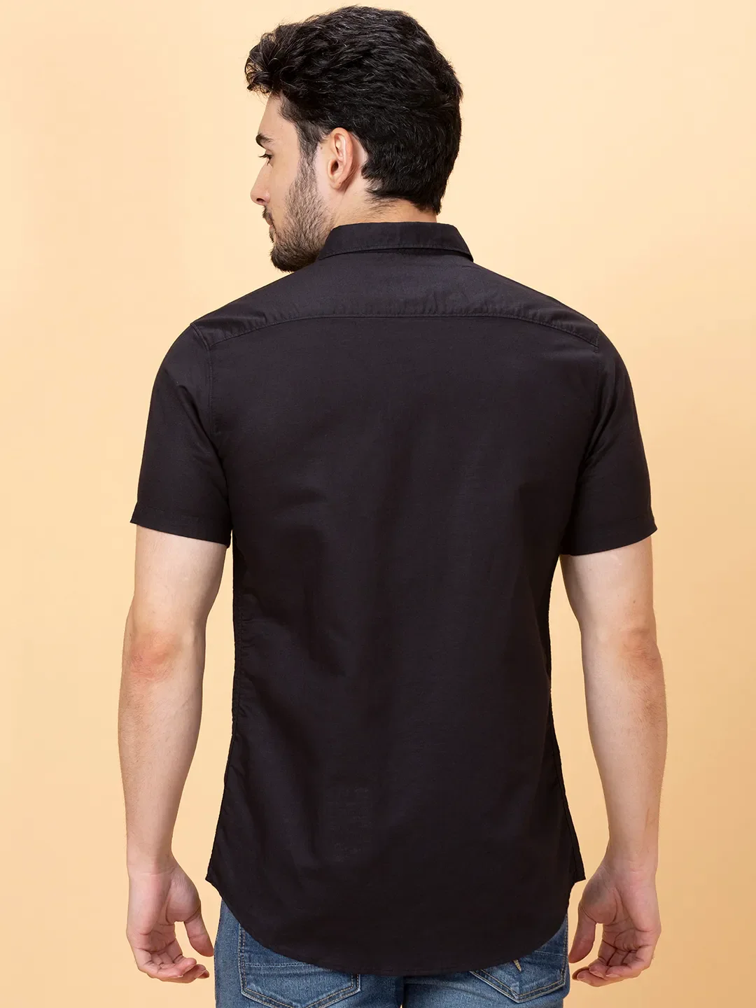 Black Slim Fit Regular Collar Men's Shirt by Being Human Clothing - Image 3