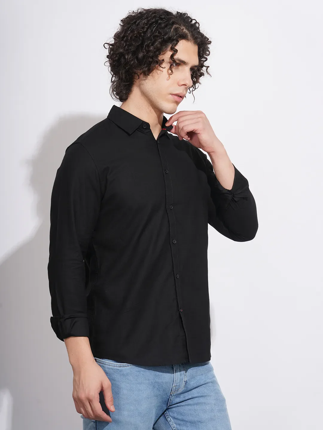 Black Slim Straight Fit Regular Collar Long Sleeves Men's Shirt by Being Human Clothing - Image 2