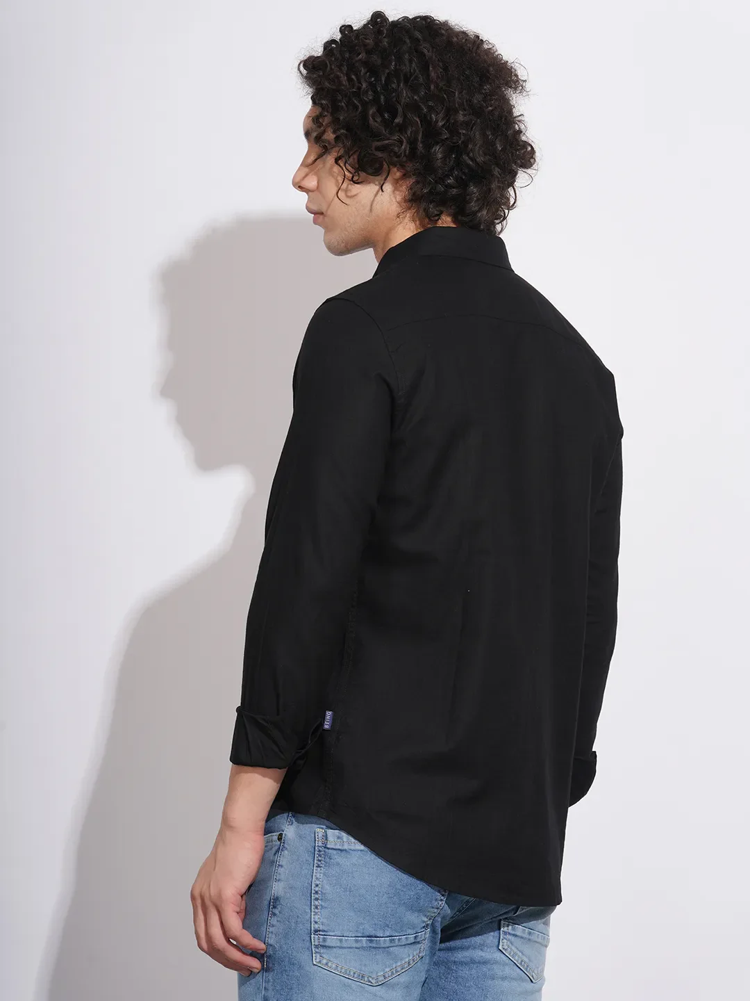 Black Slim Straight Fit Regular Collar Long Sleeves Men's Shirt by Being Human Clothing - Image 3