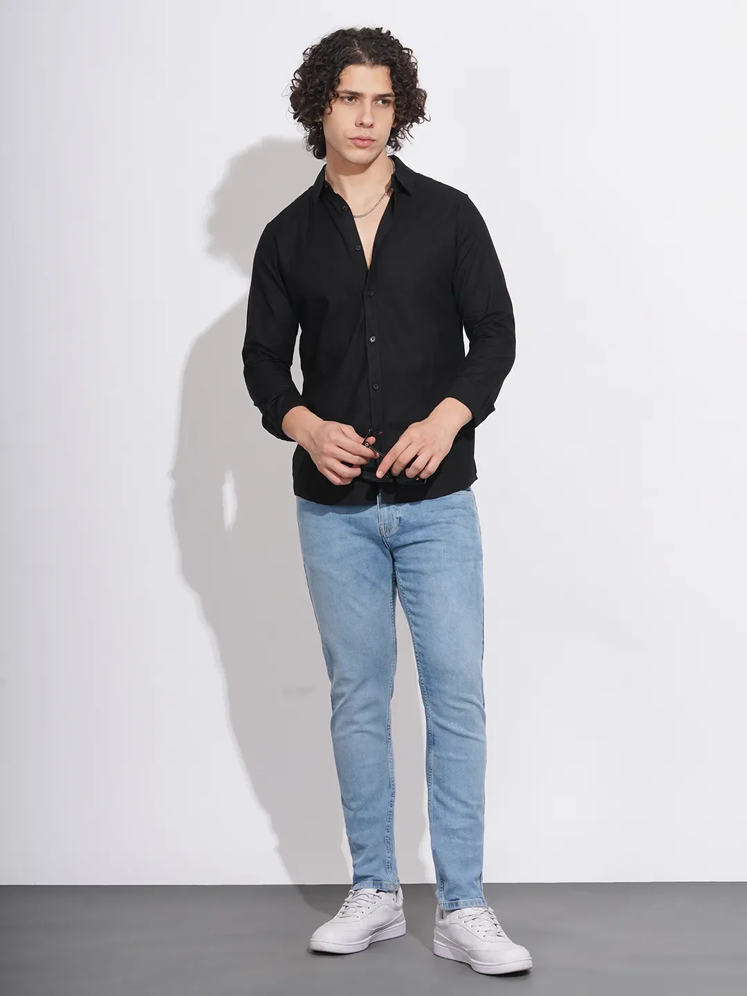 Black Slim Straight Fit Regular Collar Long Sleeves Men's Shirt by Being Human Clothing - Image 4