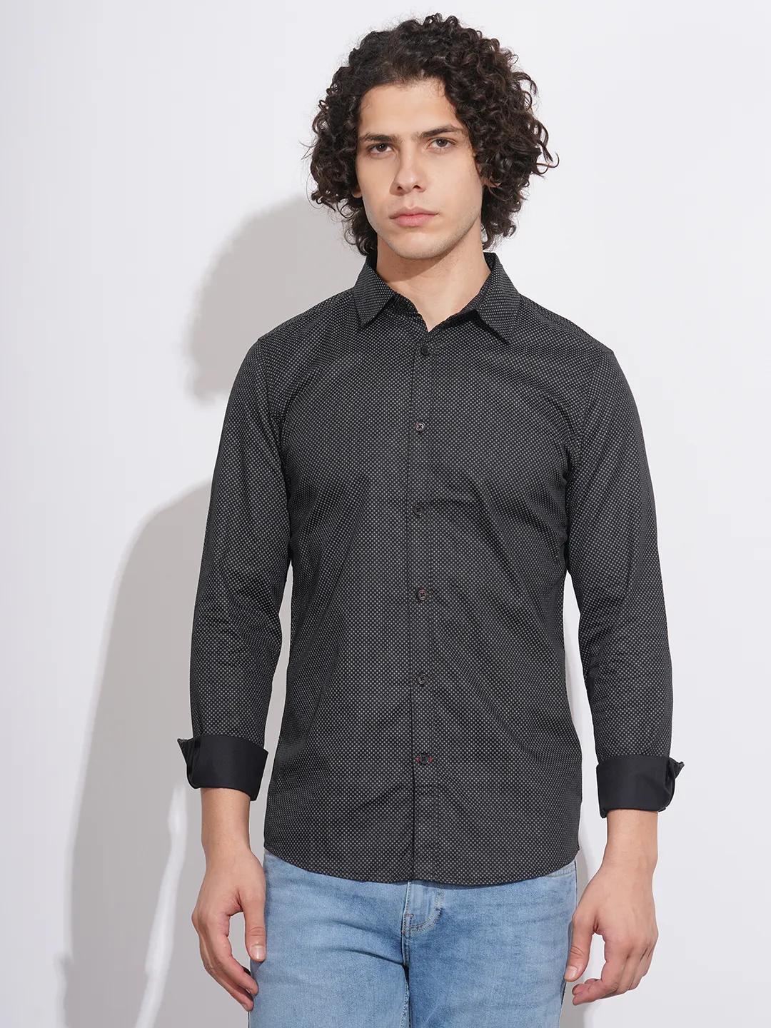Black Slim Straight Fit Regular Collar Long Sleeves Men's Shirt by Being Human Clothing