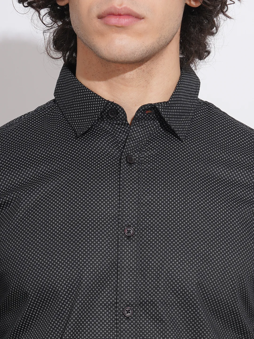 Black Slim Straight Fit Regular Collar Long Sleeves Men's Shirt by Being Human Clothing - Image 5