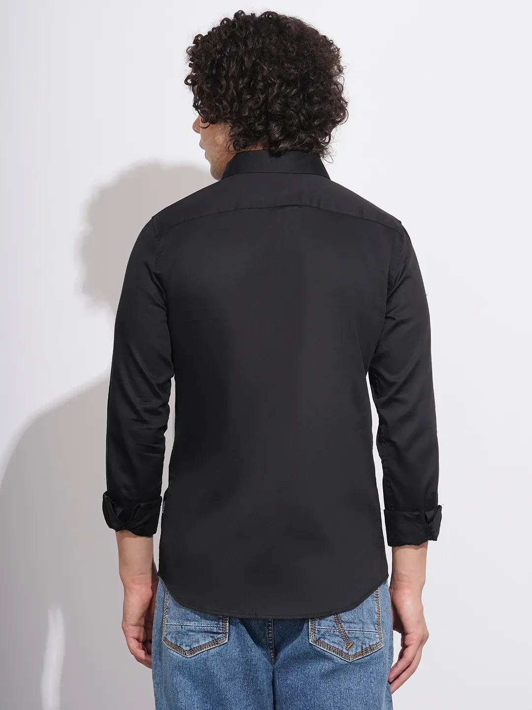 Black Slim Straight Fit Regular Collar Long Sleeves Men's Shirt by Being Human Clothing - Image 3