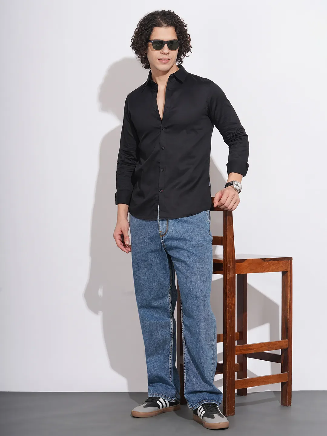 Black Slim Straight Fit Regular Collar Long Sleeves Men's Shirt by Being Human Clothing - Image 4