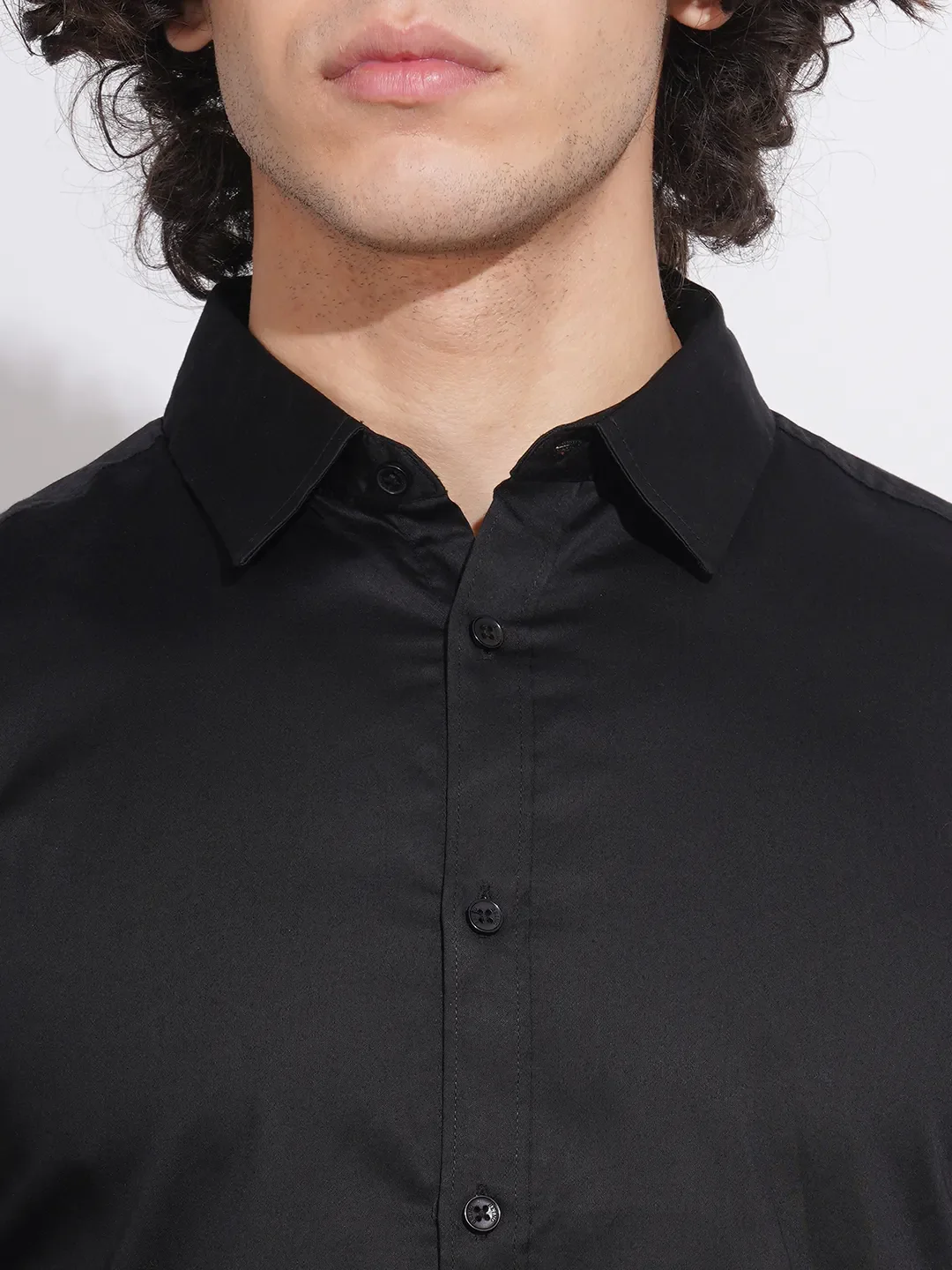 Black Slim Straight Fit Regular Collar Long Sleeves Men's Shirt by Being Human Clothing - Image 5