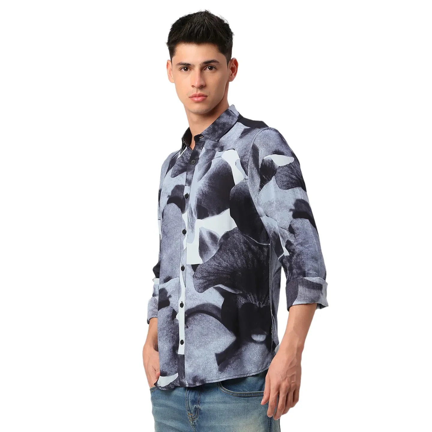Black Slim Fit Regular Collar Men's Shirt by Being Human Clothing - Image 2