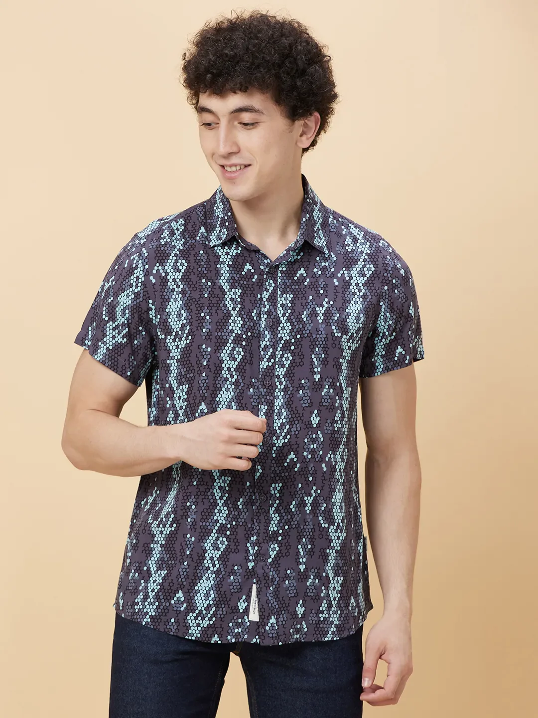 Black Slim Fit Regular Collar Men's Shirt by Being Human Clothing