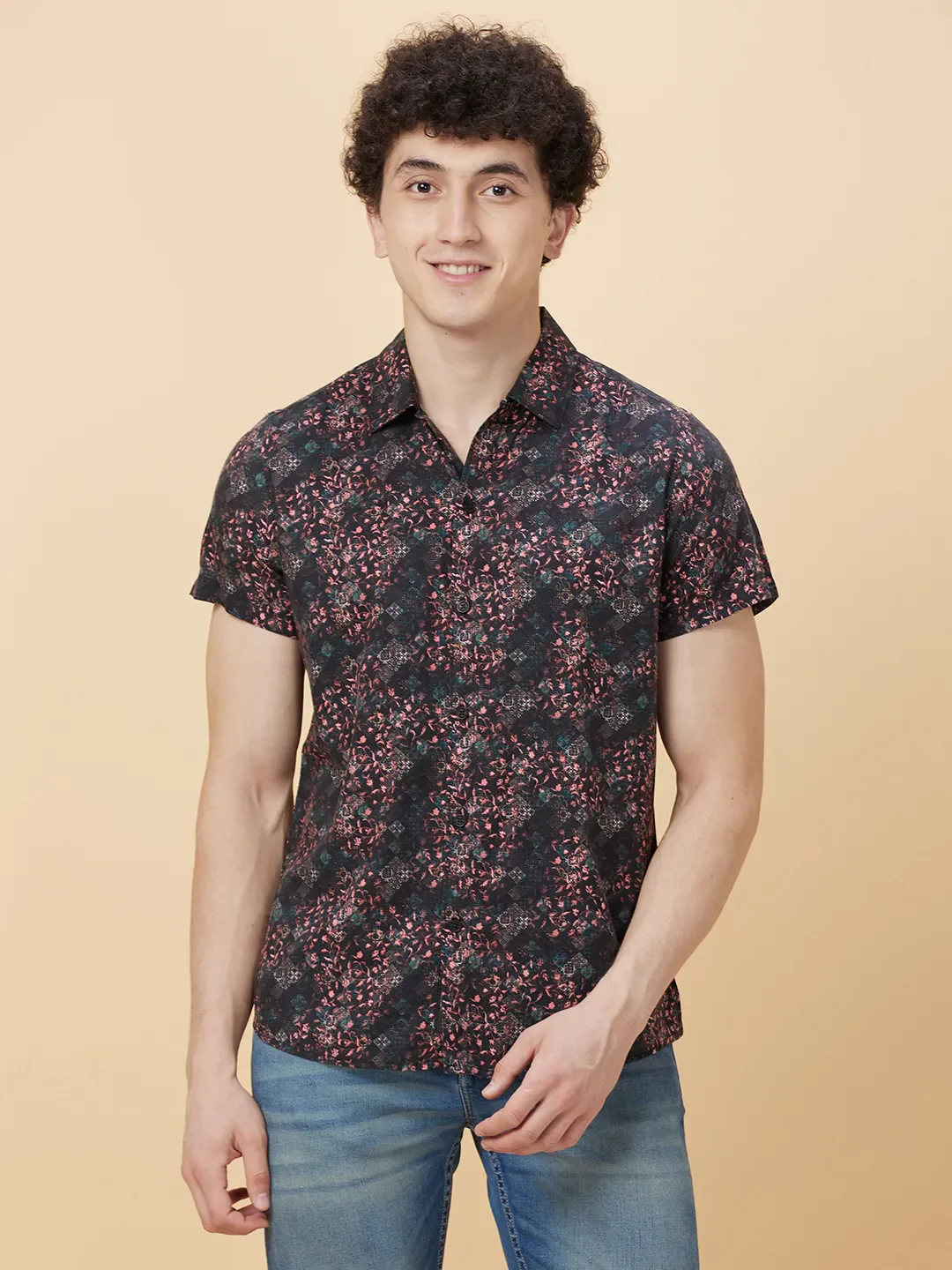Black Slim Fit Regular Collar Men's Shirt by Being Human Clothing