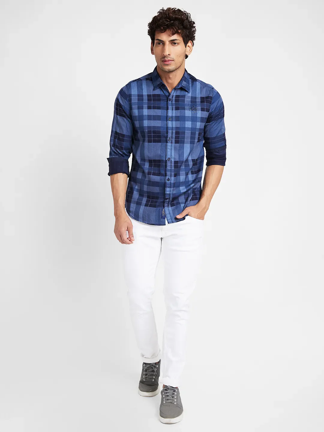 Blue Slim Straight Fit Regular Collar Long Sleeves Men's Shirt by Being Human Clothing - Image 2