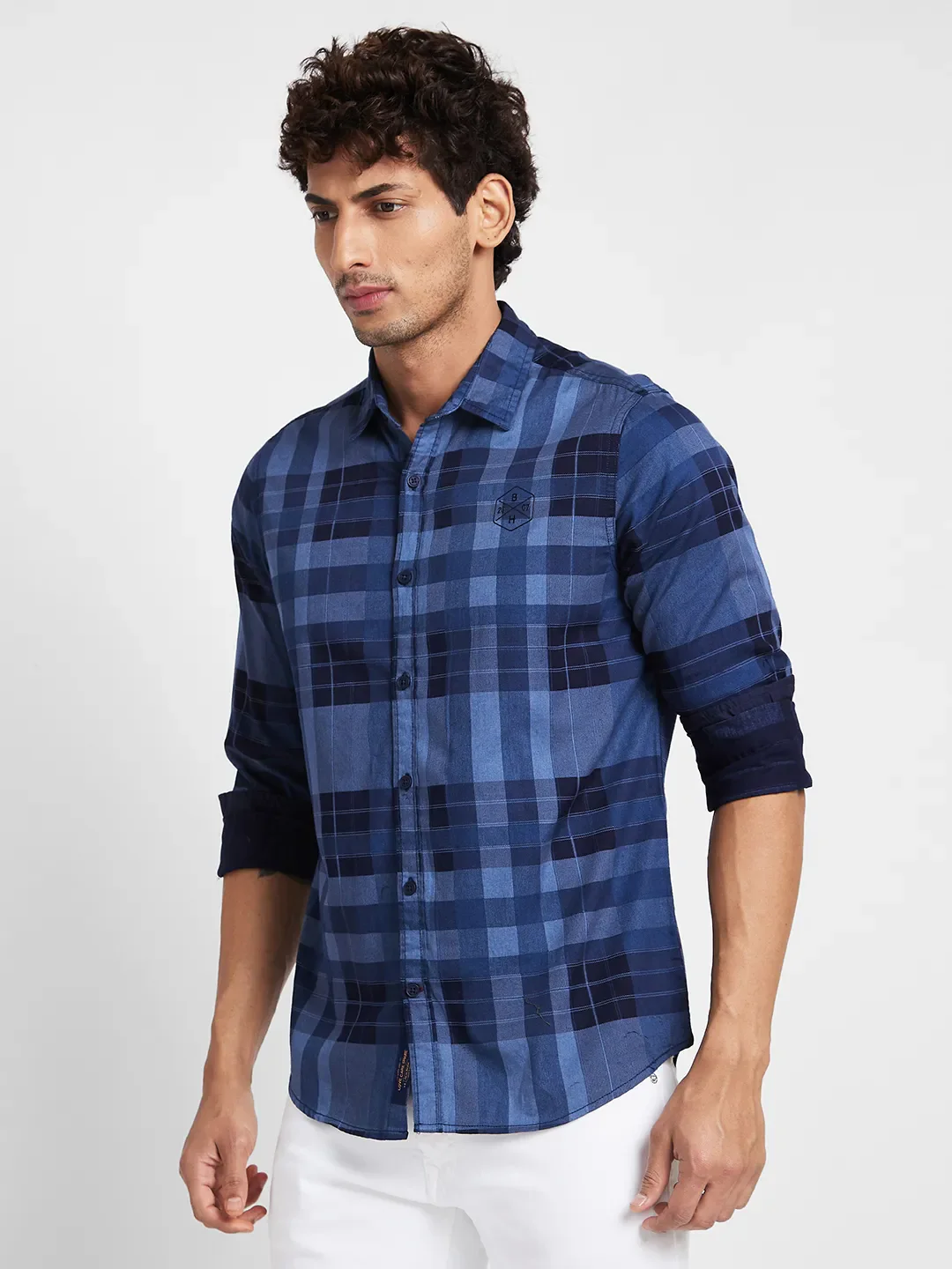 Blue Slim Straight Fit Regular Collar Long Sleeves Men's Shirt by Being Human Clothing - Image 3
