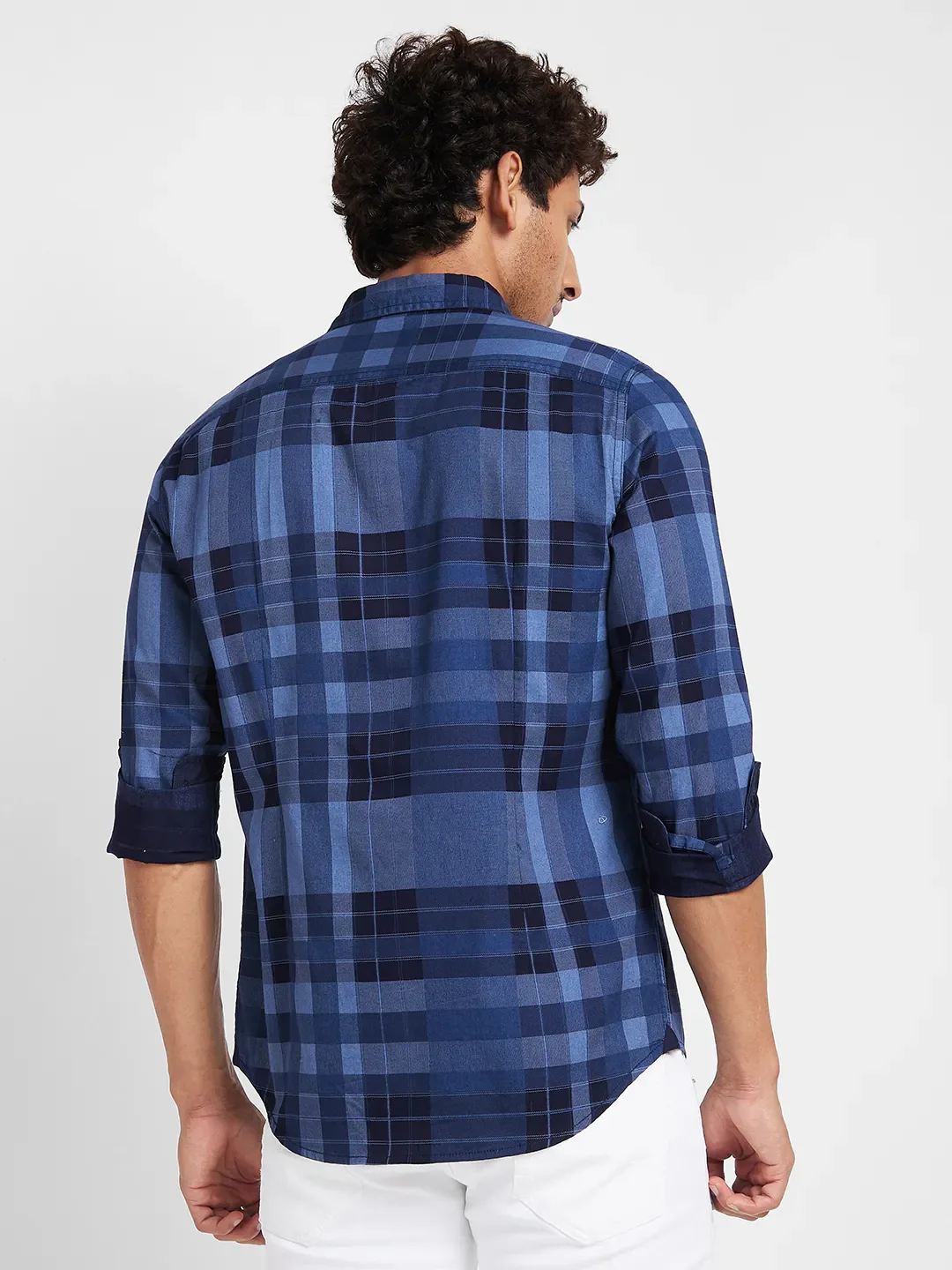 Blue Slim Straight Fit Regular Collar Long Sleeves Men's Shirt by Being Human Clothing - Image 4