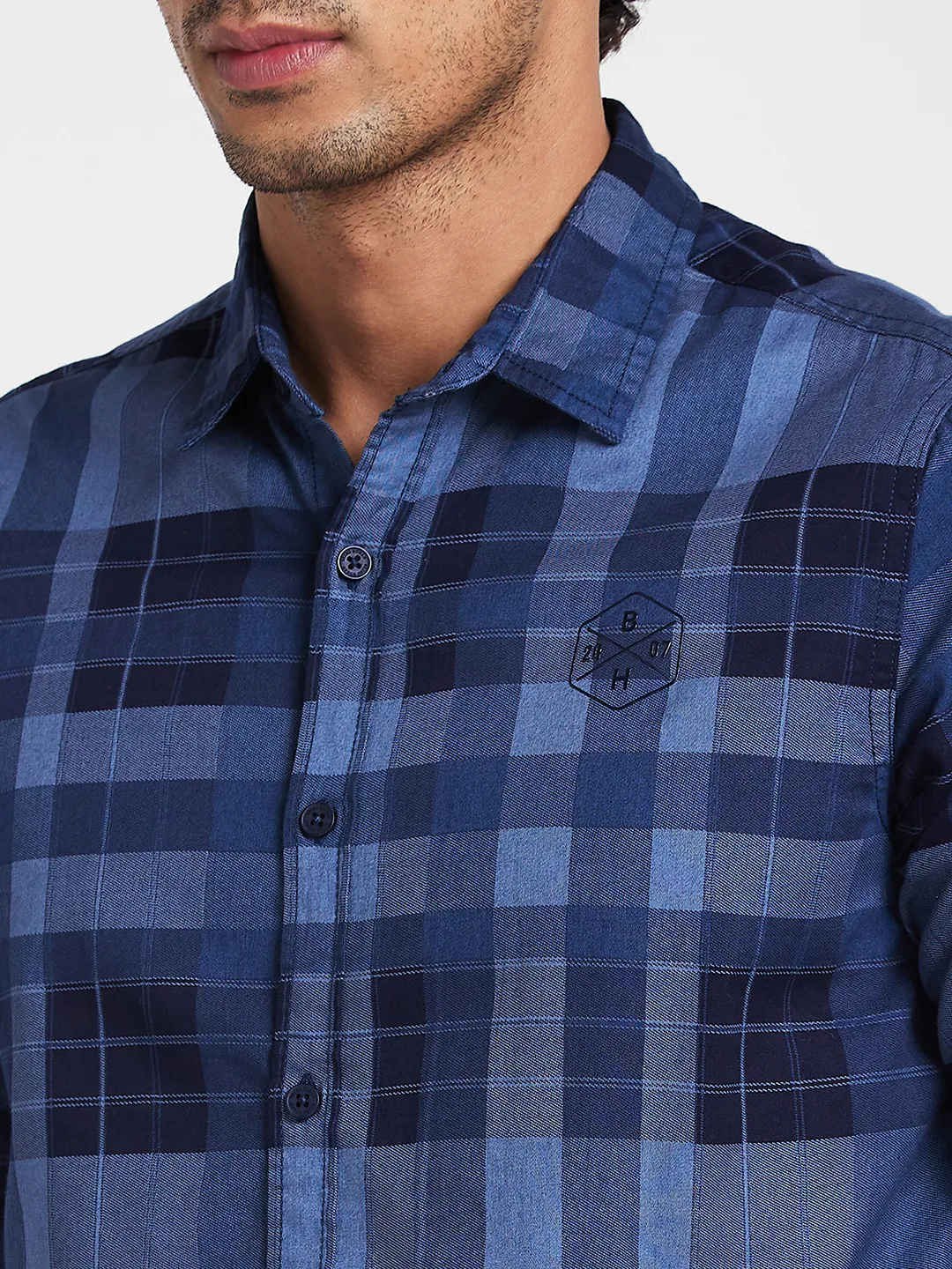 Blue Slim Straight Fit Regular Collar Long Sleeves Men's Shirt by Being Human Clothing - Image 5