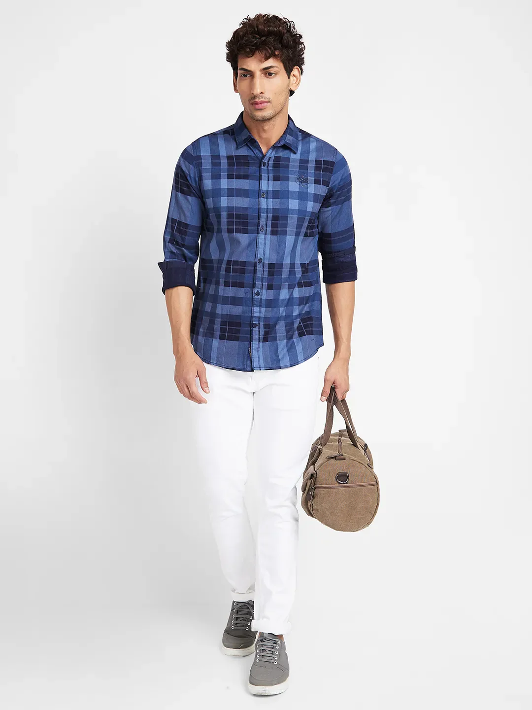 Blue Slim Straight Fit Regular Collar Long Sleeves Men's Shirt by Being Human Clothing - Image 6