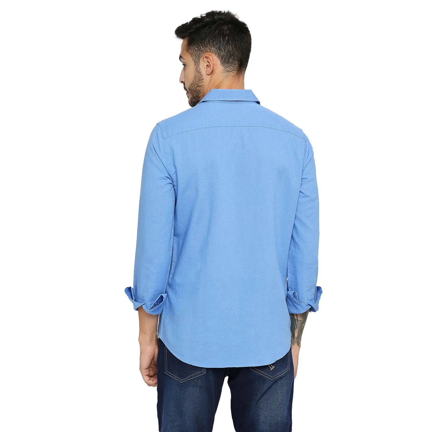 Blue Slim Straight Fit Regular Collar Long Sleeves Men's Shirt by Being Human Clothing - Image 3