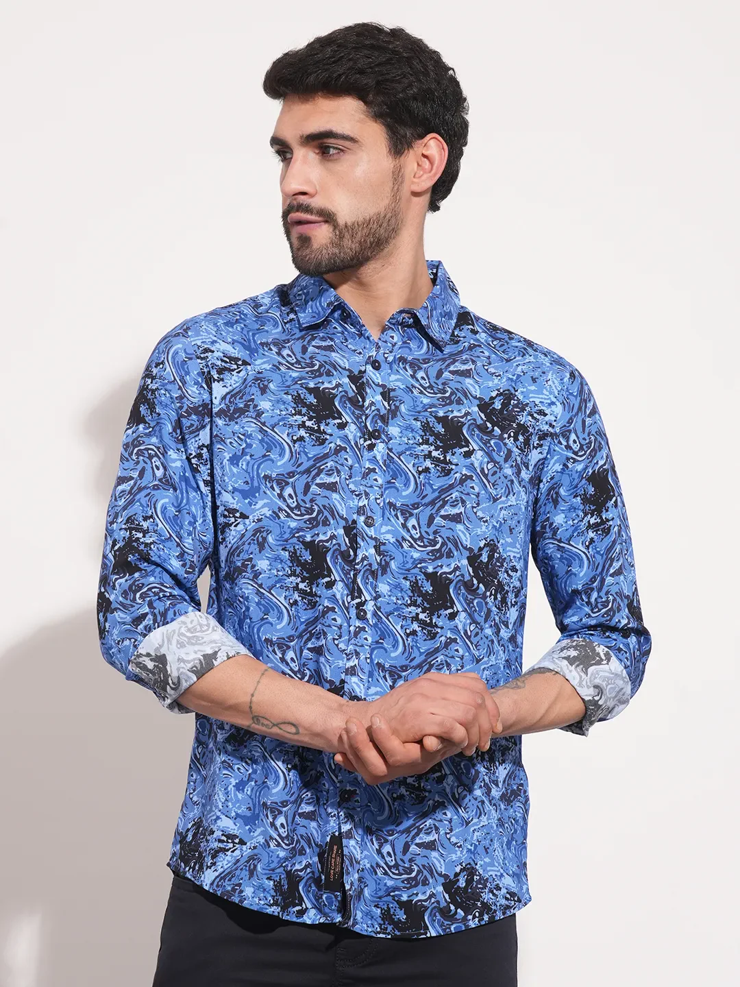Blue Slim Fit Regular Collar Men's Shirt by Being Human Clothing