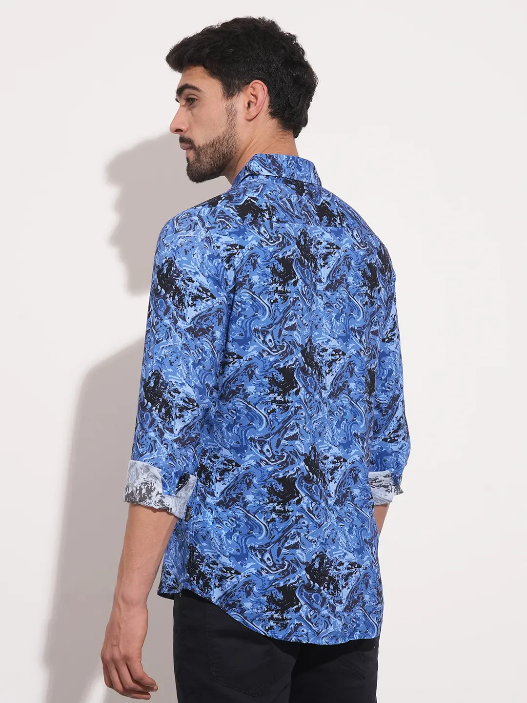 Blue Slim Fit Regular Collar Men's Shirt by Being Human Clothing - Image 3