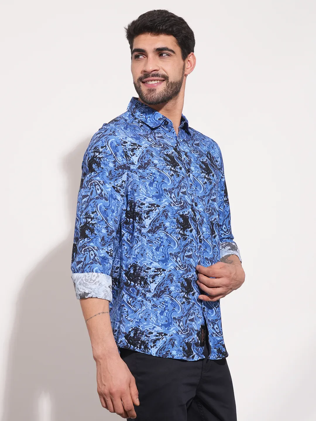 Blue Slim Fit Regular Collar Men's Shirt by Being Human Clothing - Image 7