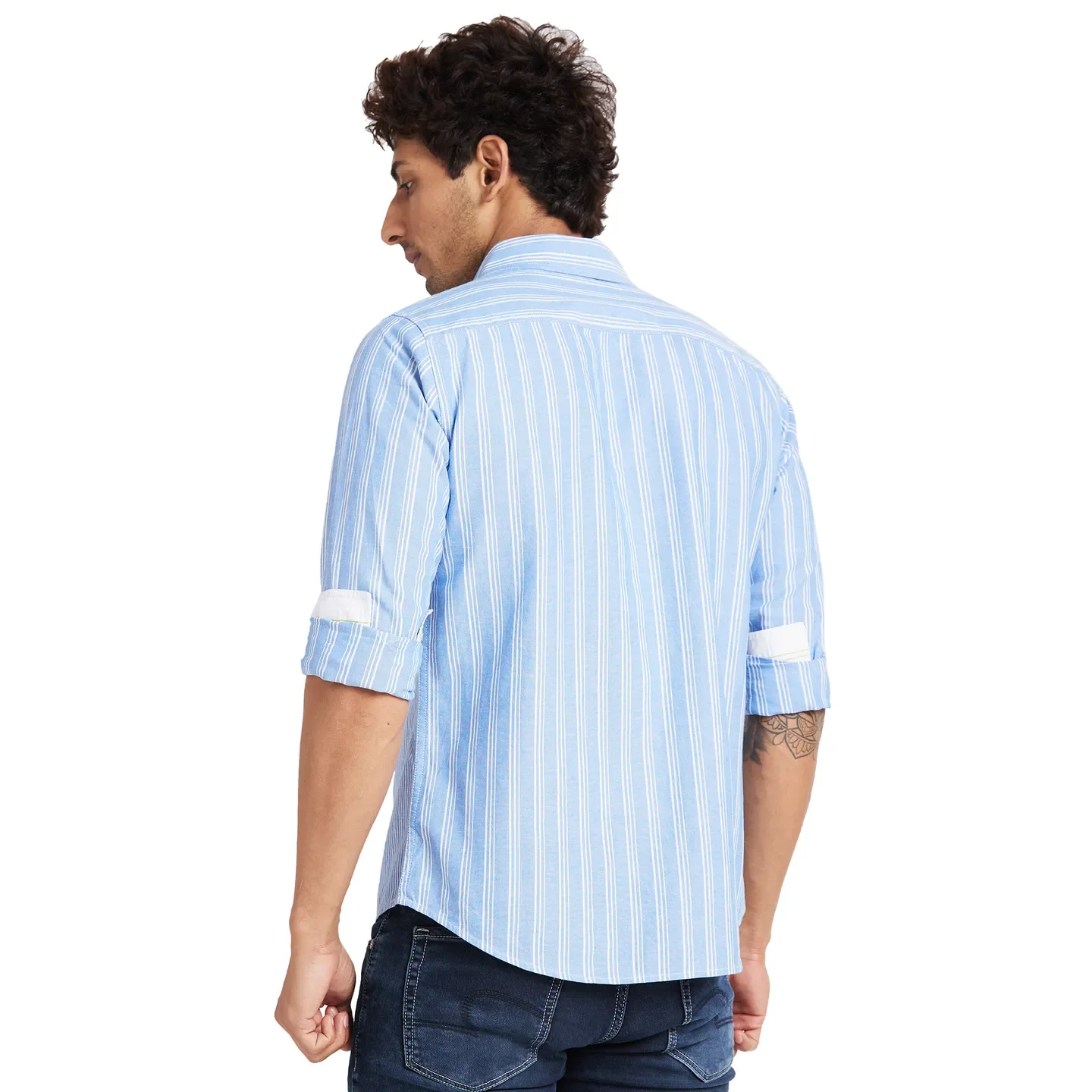 Blue Slim Fit Regular Collar Men's Shirt by Being Human Clothing - Image 3