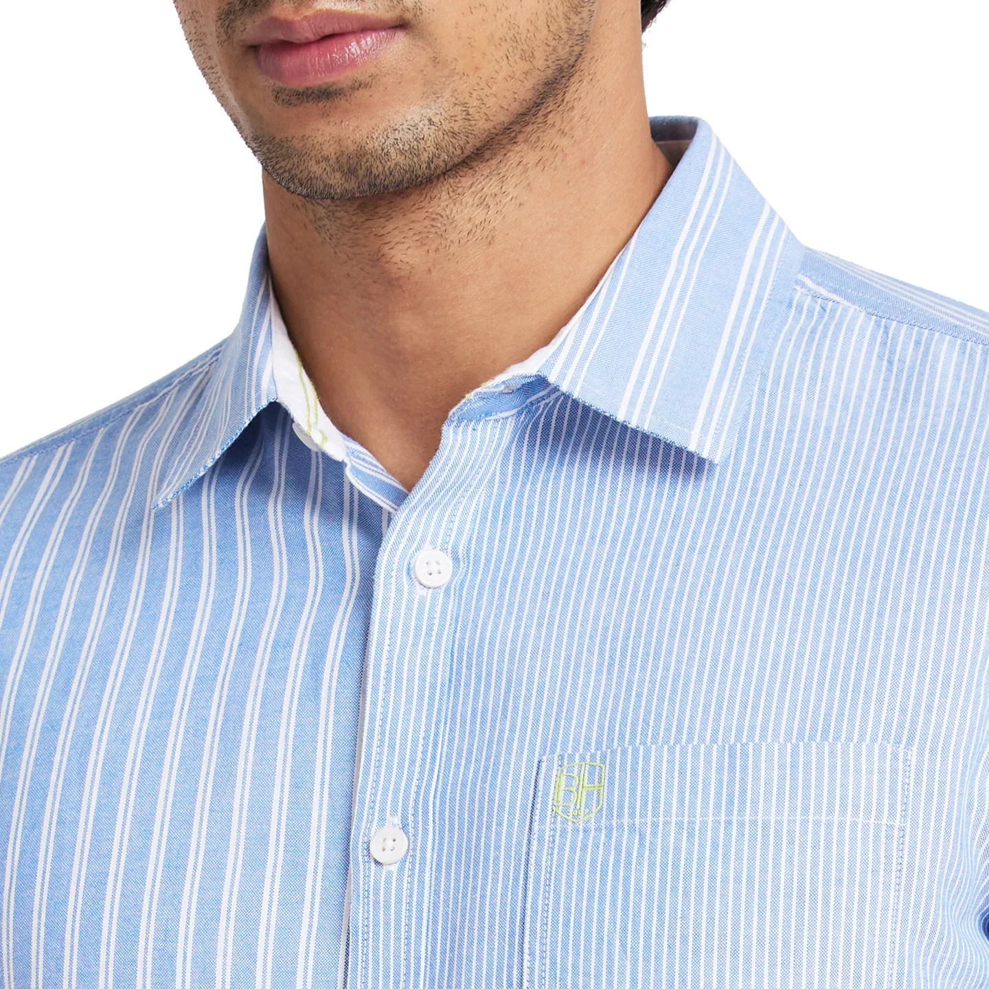 Blue Slim Fit Regular Collar Men's Shirt by Being Human Clothing - Image 4