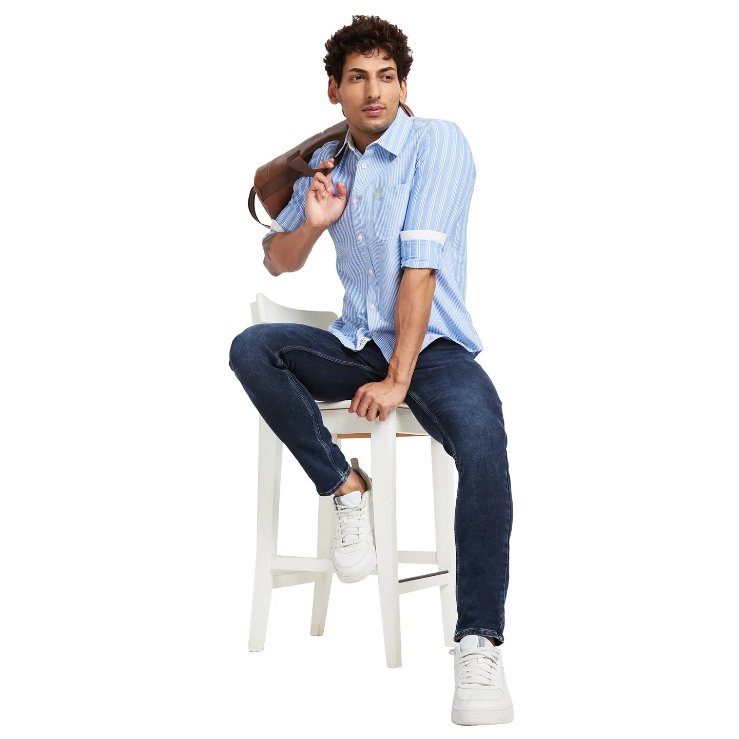 Blue Slim Fit Regular Collar Men's Shirt by Being Human Clothing - Image 6
