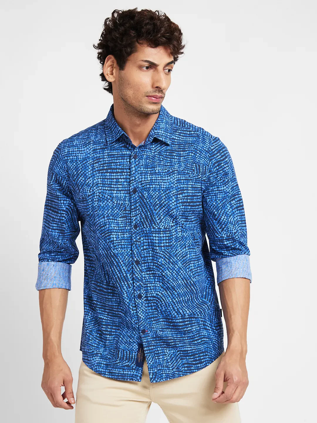 Blue Slim Fit Regular Collar Men's Shirt by Being Human Clothing