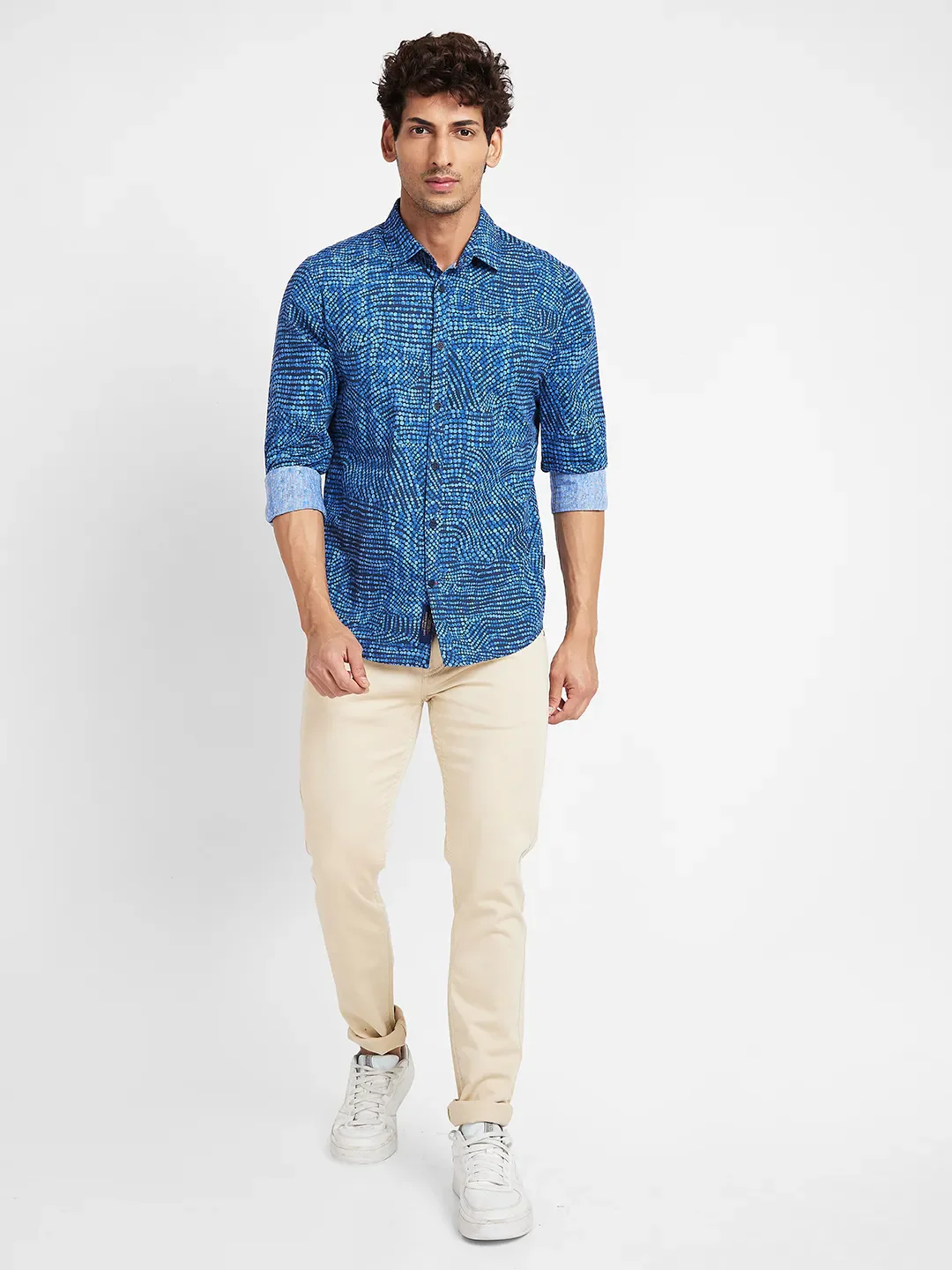 Blue Slim Fit Regular Collar Men's Shirt by Being Human Clothing - Image 2
