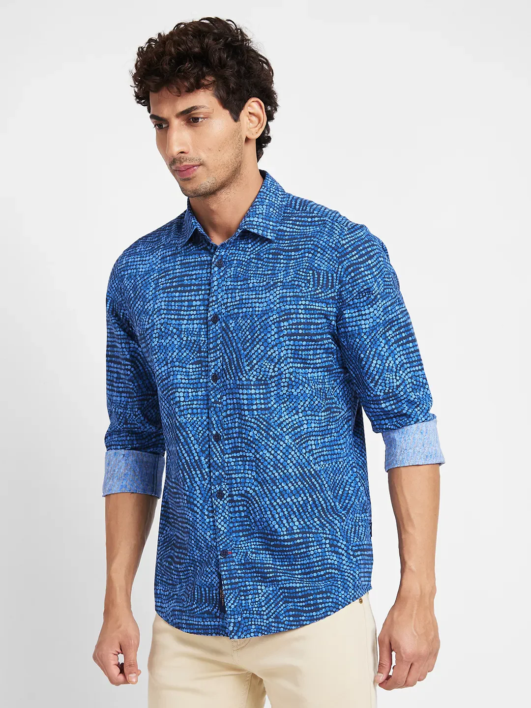 Blue Slim Fit Regular Collar Men's Shirt by Being Human Clothing - Image 3