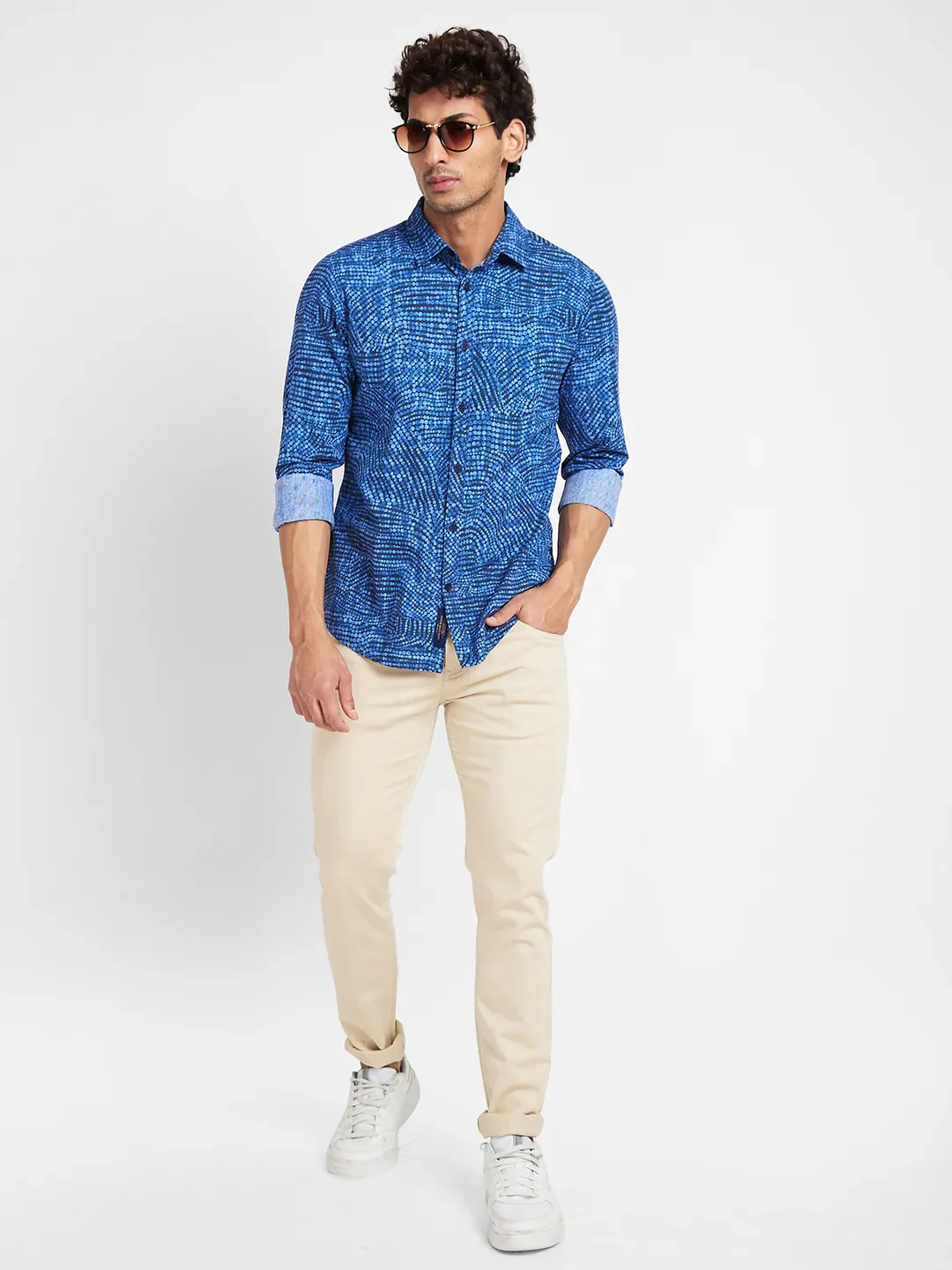 Blue Slim Fit Regular Collar Men's Shirt by Being Human Clothing - Image 6