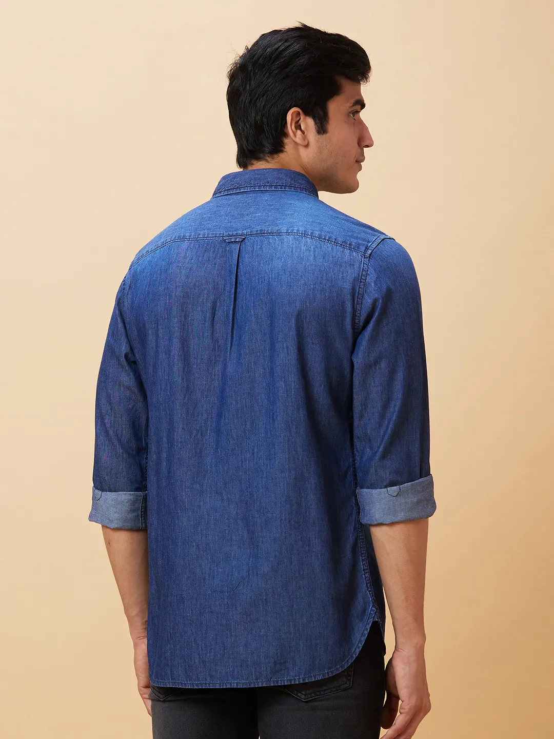 Blue Slim Straight Fit Regular Collar Long Sleeves Men's Shirt by Being Human Clothing - Image 2