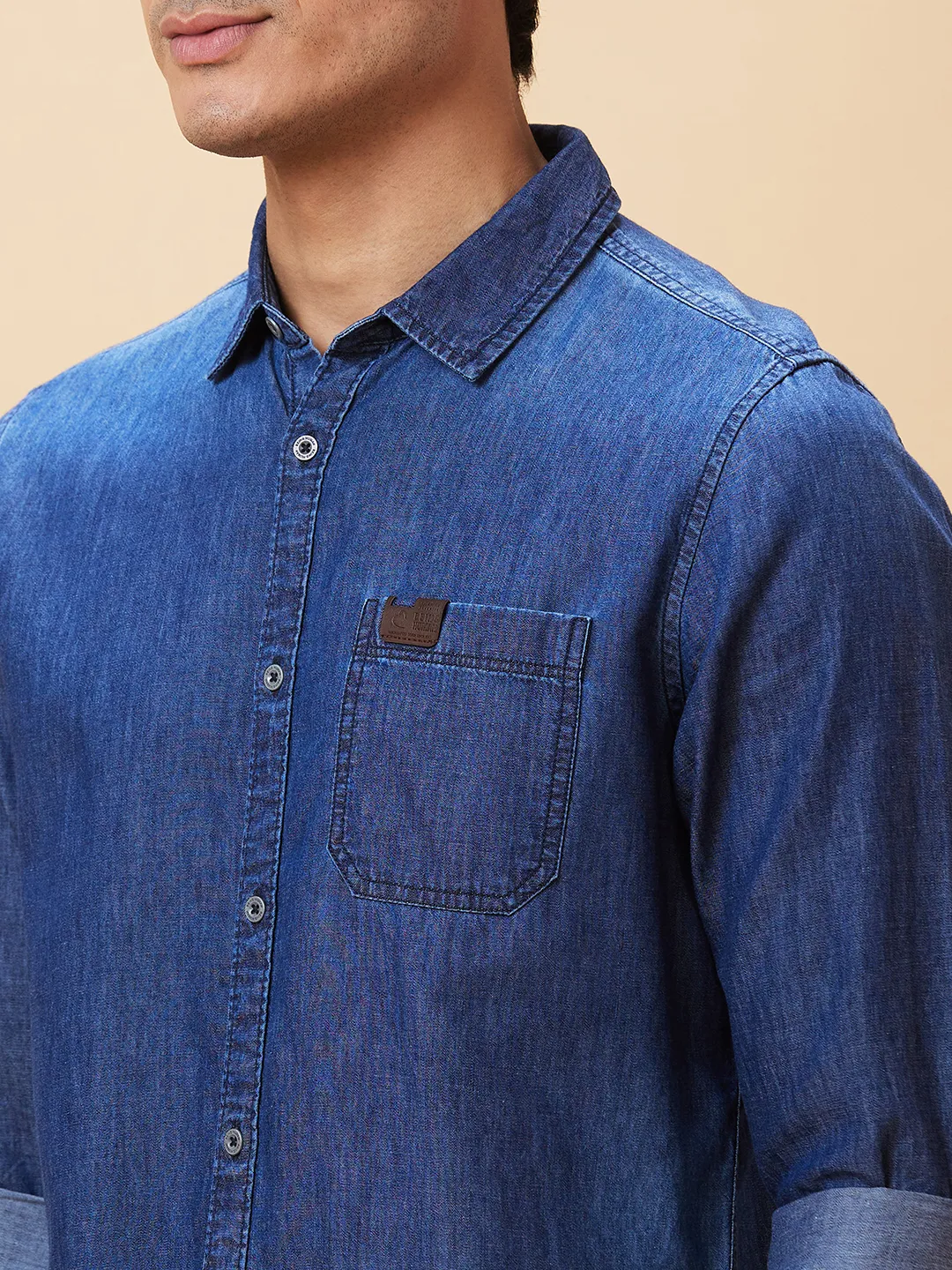 Blue Slim Straight Fit Regular Collar Long Sleeves Men's Shirt by Being Human Clothing - Image 4