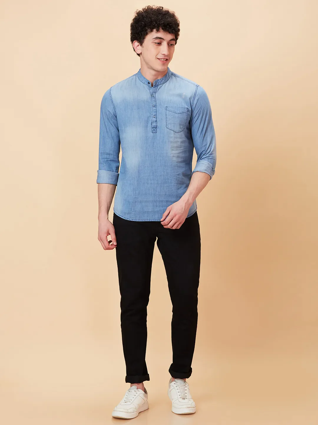 Blue Slim Straight Fit Regular Collar Long Sleeves Men's Shirt by Being Human Clothing - Image 2
