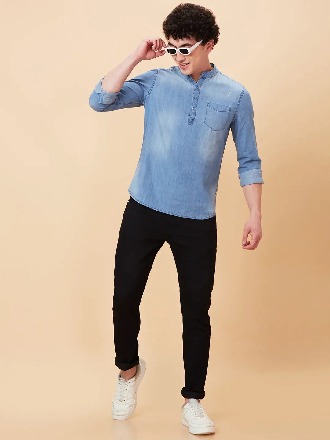 Blue Slim Straight Fit Regular Collar Long Sleeves Men's Shirt by Being Human Clothing - Image 6