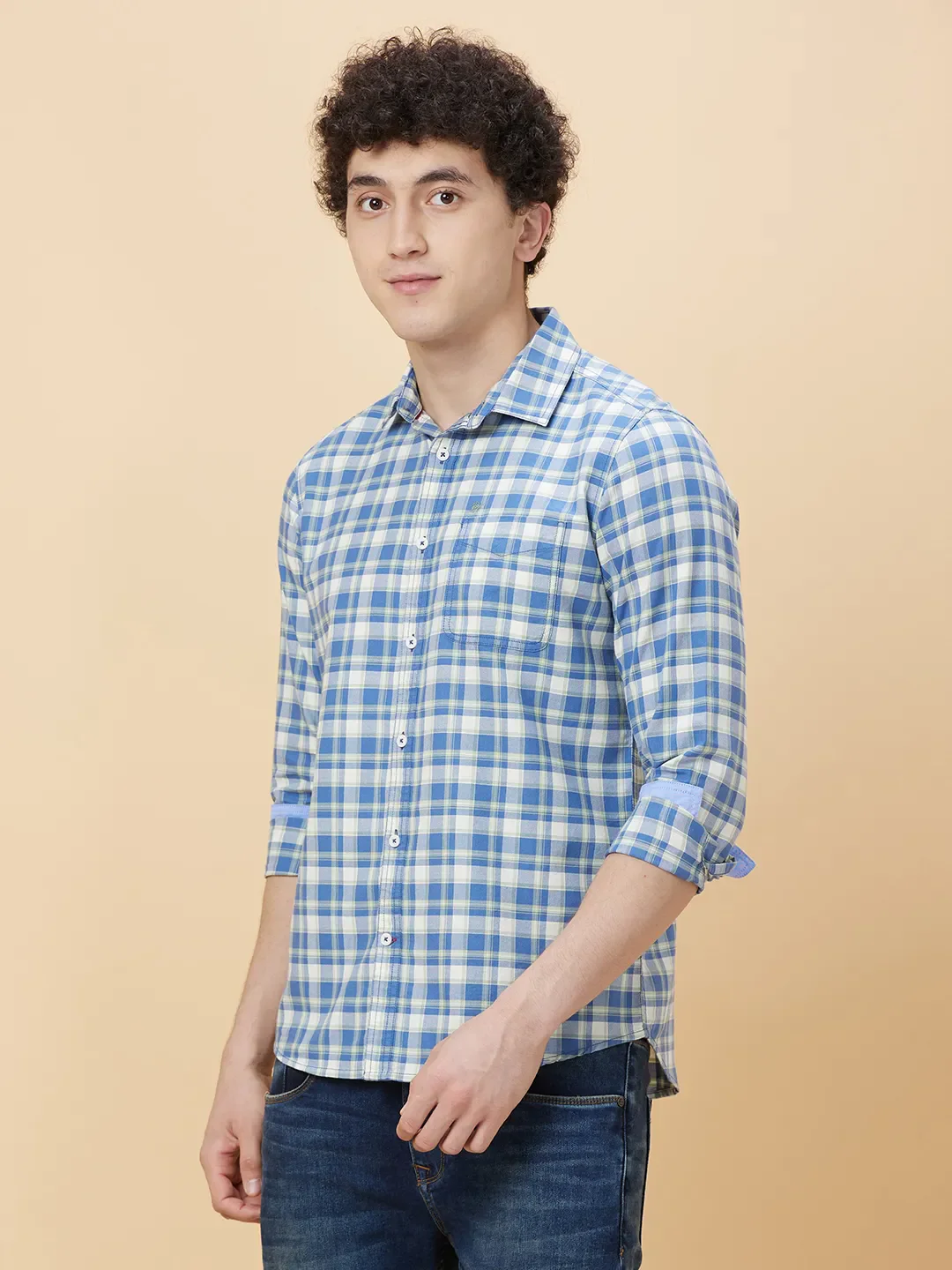 Blue Slim Straight Fit Regular Collar Long Sleeves Men's Shirt by Being Human Clothing - Image 3