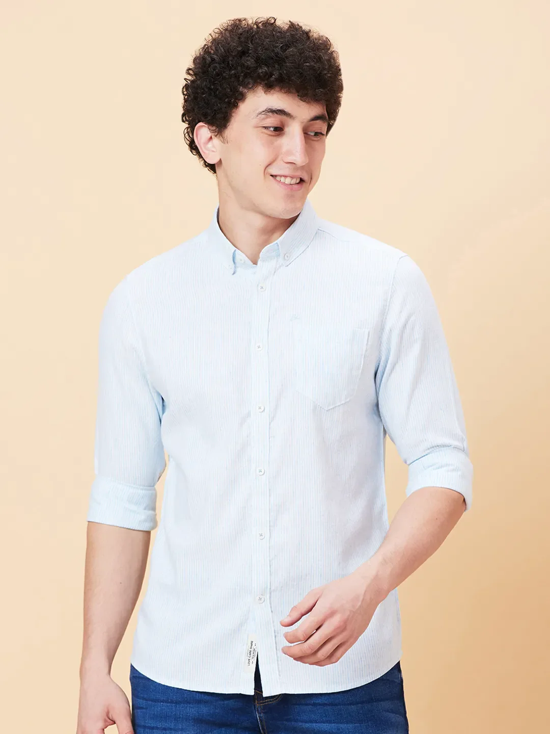 Blue Slim Straight Fit Regular Collar Long Sleeves Men's Shirt by Being Human Clothing