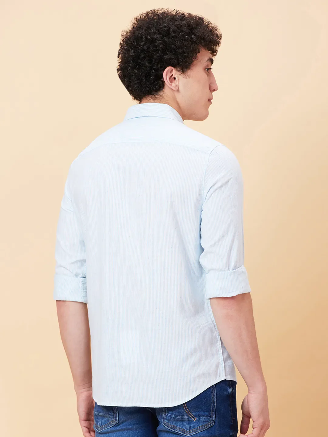 Blue Slim Straight Fit Regular Collar Long Sleeves Men's Shirt by Being Human Clothing - Image 3