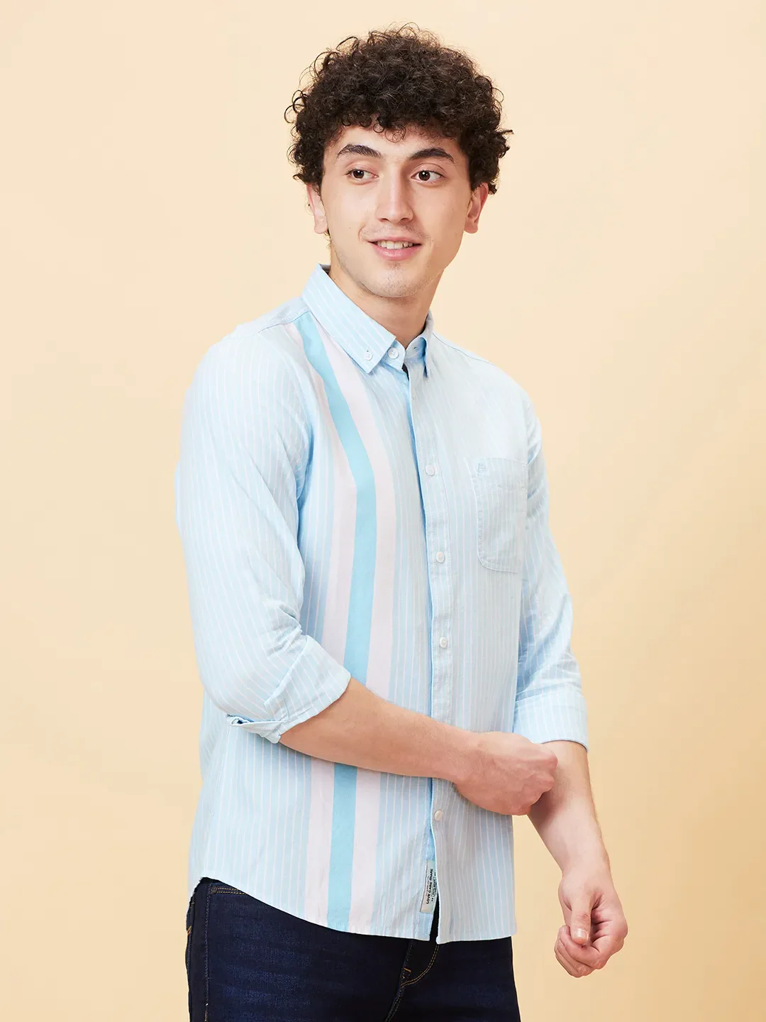 Blue Slim Fit Regular Collar Men's Shirt by Being Human Clothing - Image 3