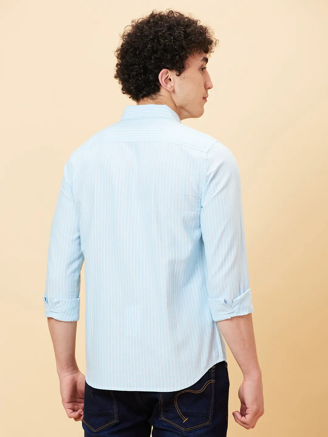 Blue Slim Fit Regular Collar Men's Shirt by Being Human Clothing - Image 4