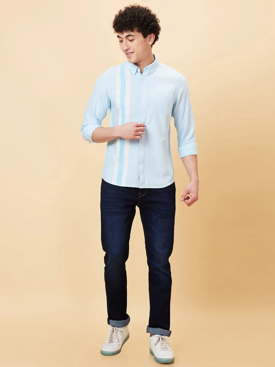 Blue Slim Fit Regular Collar Men's Shirt by Being Human Clothing - Image 6