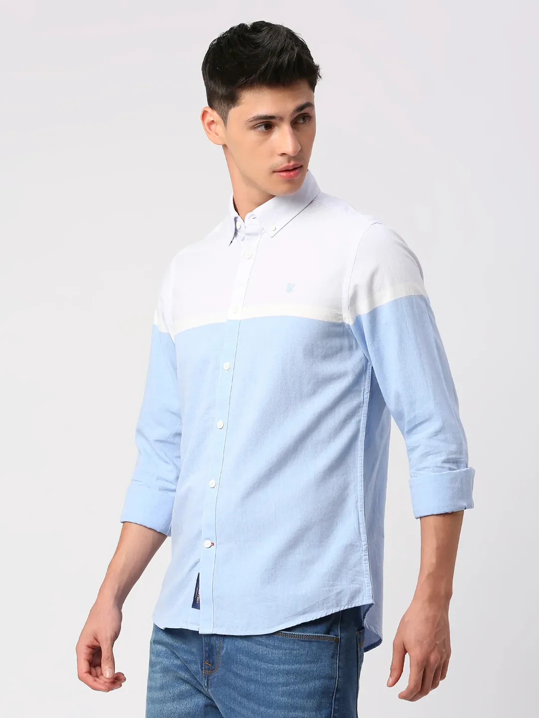 Blue Slim Straight Fit Regular Collar Long Sleeves Men's Shirt by Being Human Clothing - Image 2