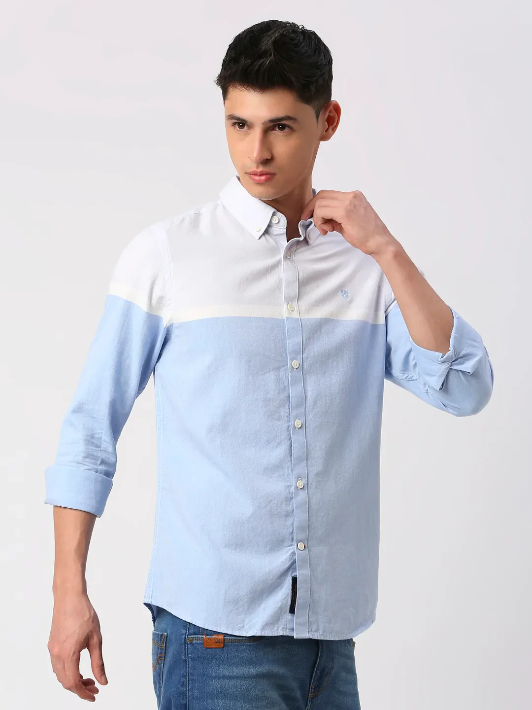Blue Slim Straight Fit Regular Collar Long Sleeves Men's Shirt by Being Human Clothing - Image 3