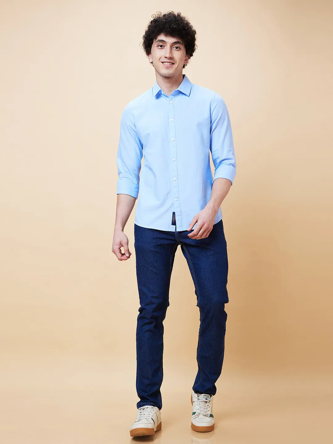 Blue Slim Straight Fit Regular Collar Long Sleeves Men's Shirt by Being Human Clothing - Image 2