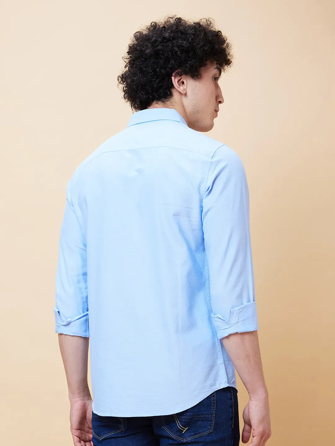 Blue Slim Straight Fit Regular Collar Long Sleeves Men's Shirt by Being Human Clothing - Image 3