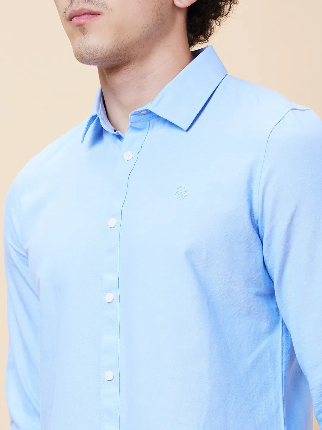 Blue Slim Straight Fit Regular Collar Long Sleeves Men's Shirt by Being Human Clothing - Image 5