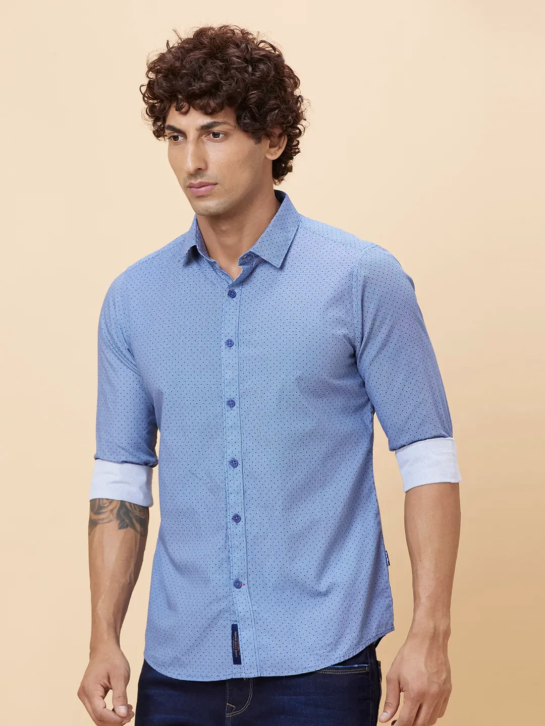 Blue Slim Straight Fit Regular Collar Long Sleeves Men's Shirt by Being Human Clothing - Image 2