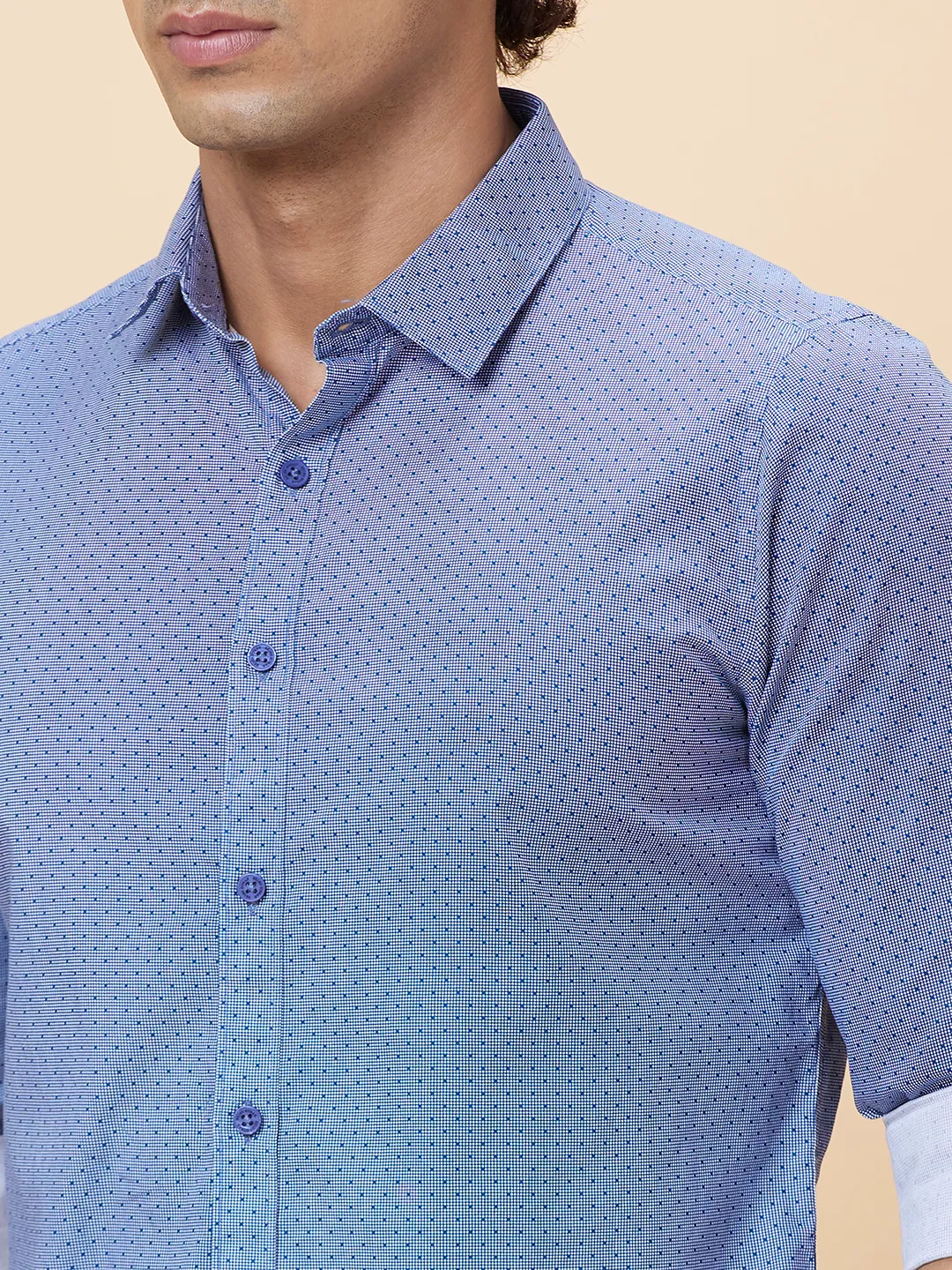 Blue Slim Straight Fit Regular Collar Long Sleeves Men's Shirt by Being Human Clothing - Image 3