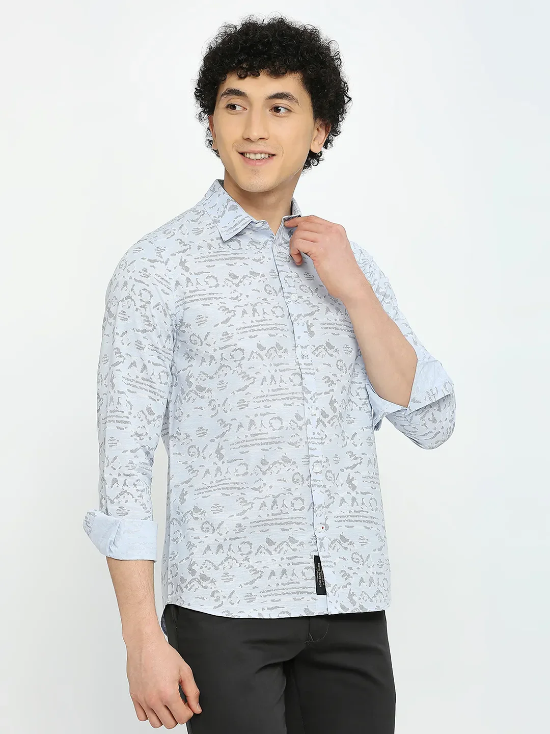 Blue Slim Straight Fit Regular Collar Long Sleeves Men's Shirt by Being Human Clothing - Image 3